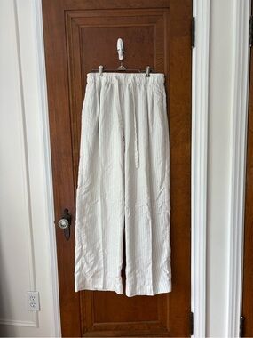 Vince Off White Striped Wide-Leg Cotton Blend Pants -Large